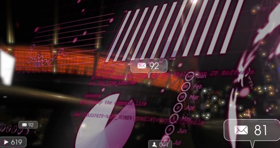 Digital Data Streams Overlay City Skyline at Night