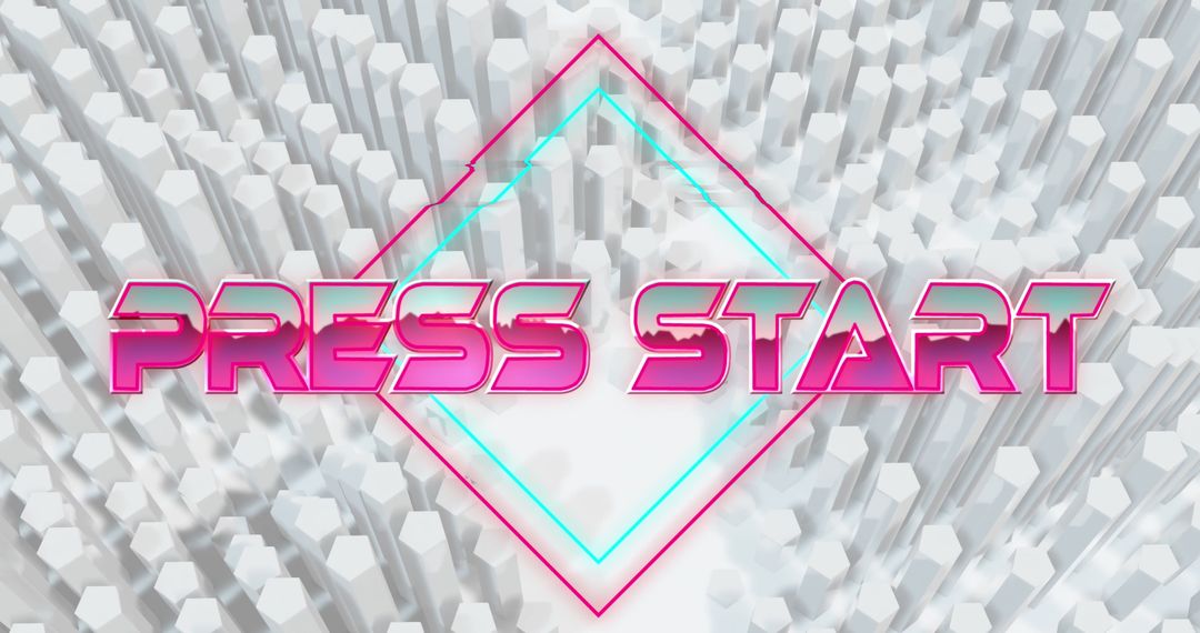 Geometric Background with Neon Press Start Text Game Concept