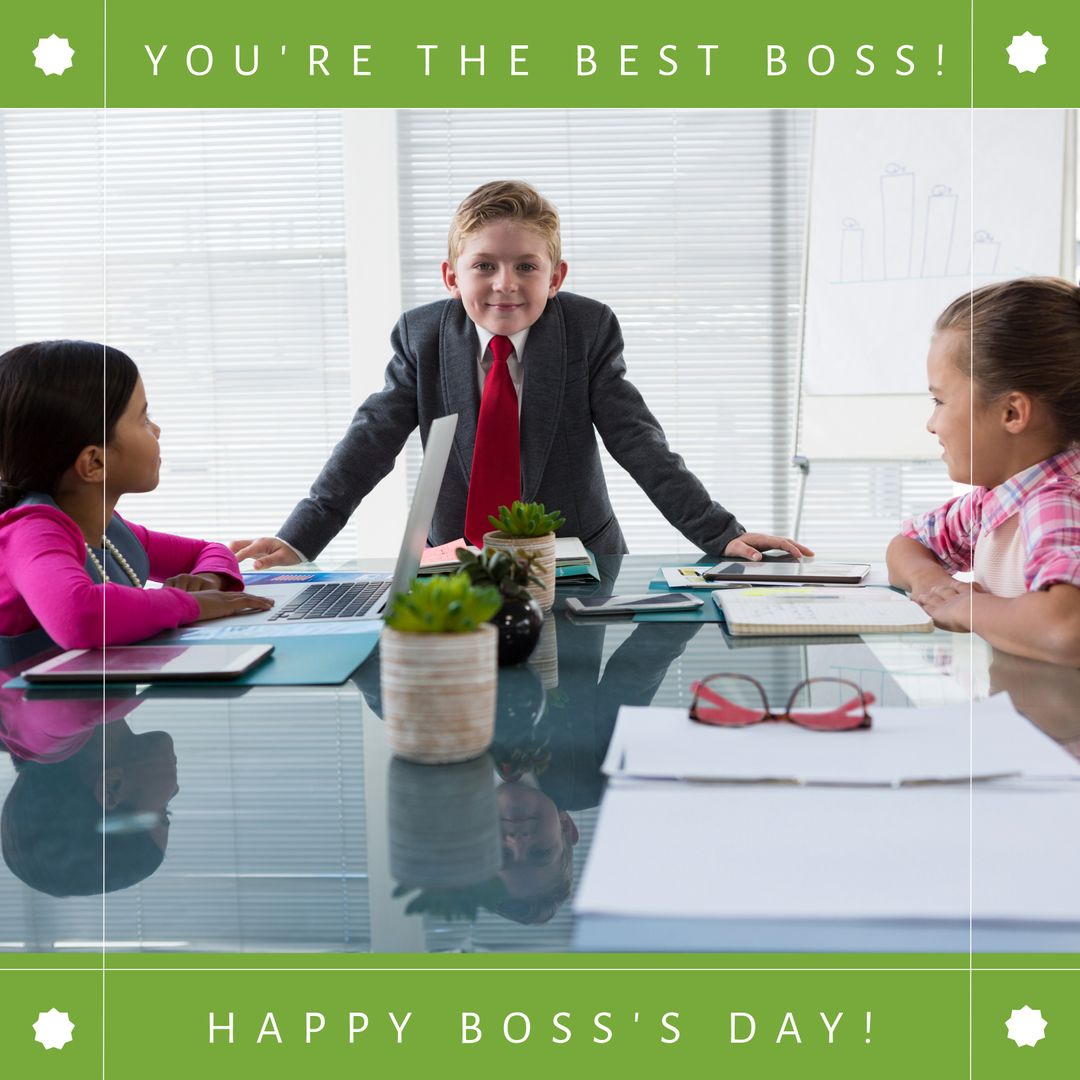 Boss's Day Celebration with Kids in Office Attire