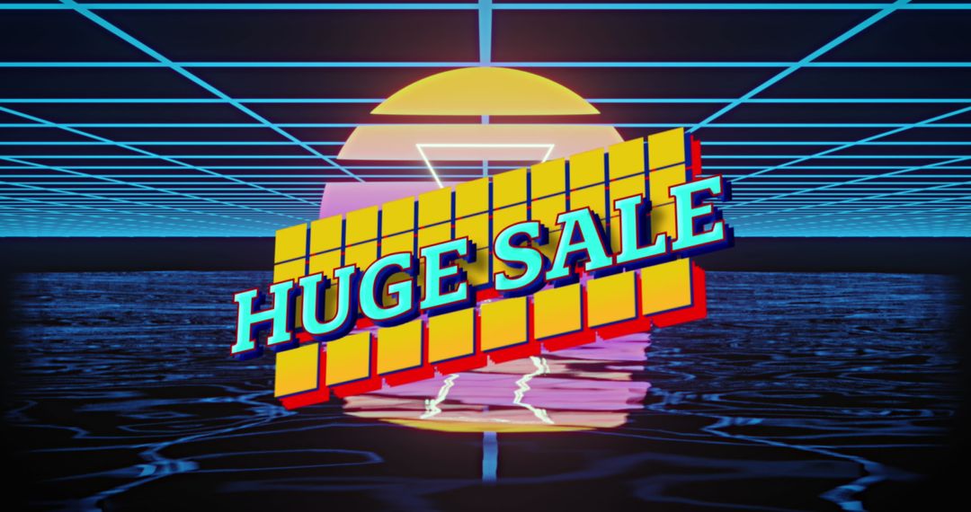 Retro Futuristic Huge Sale Advertisement with Grid Background