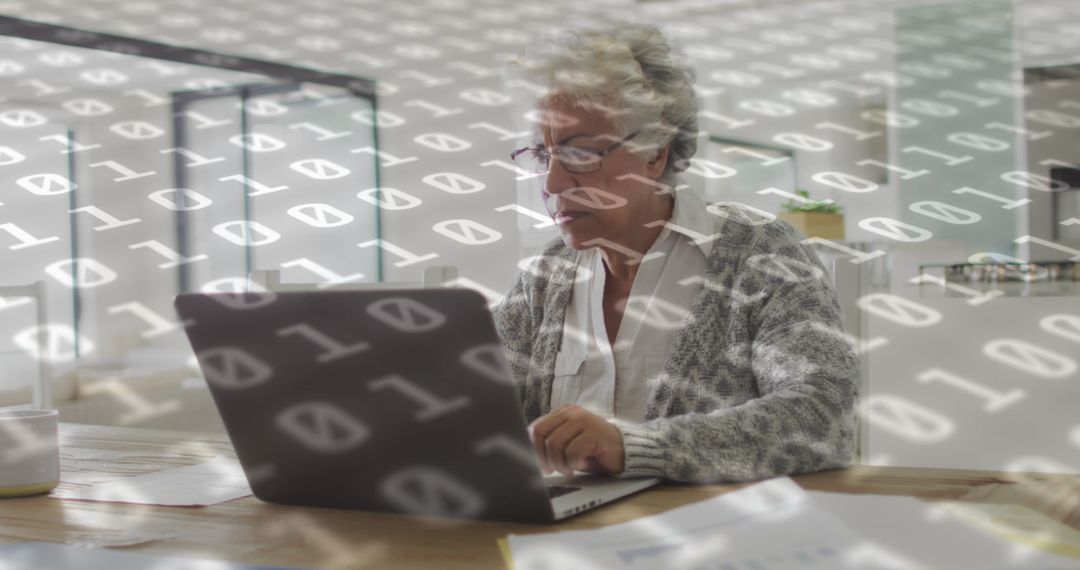 Senior Woman Engaging with Technology and Data Security