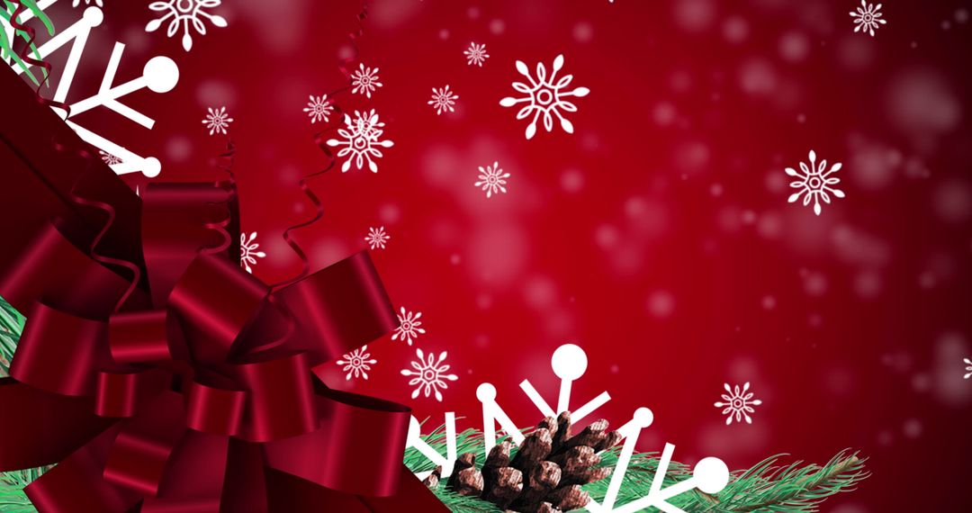 Festive Holiday Background with Red Bow and Snowflakes