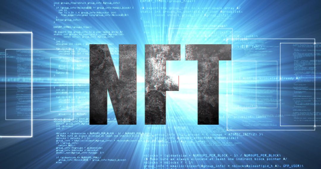 Metallic NFT Acronym with Glowing Cyberspace Interface
