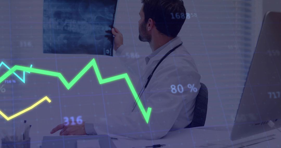 Doctor Examining X-ray with Analytics Overlay