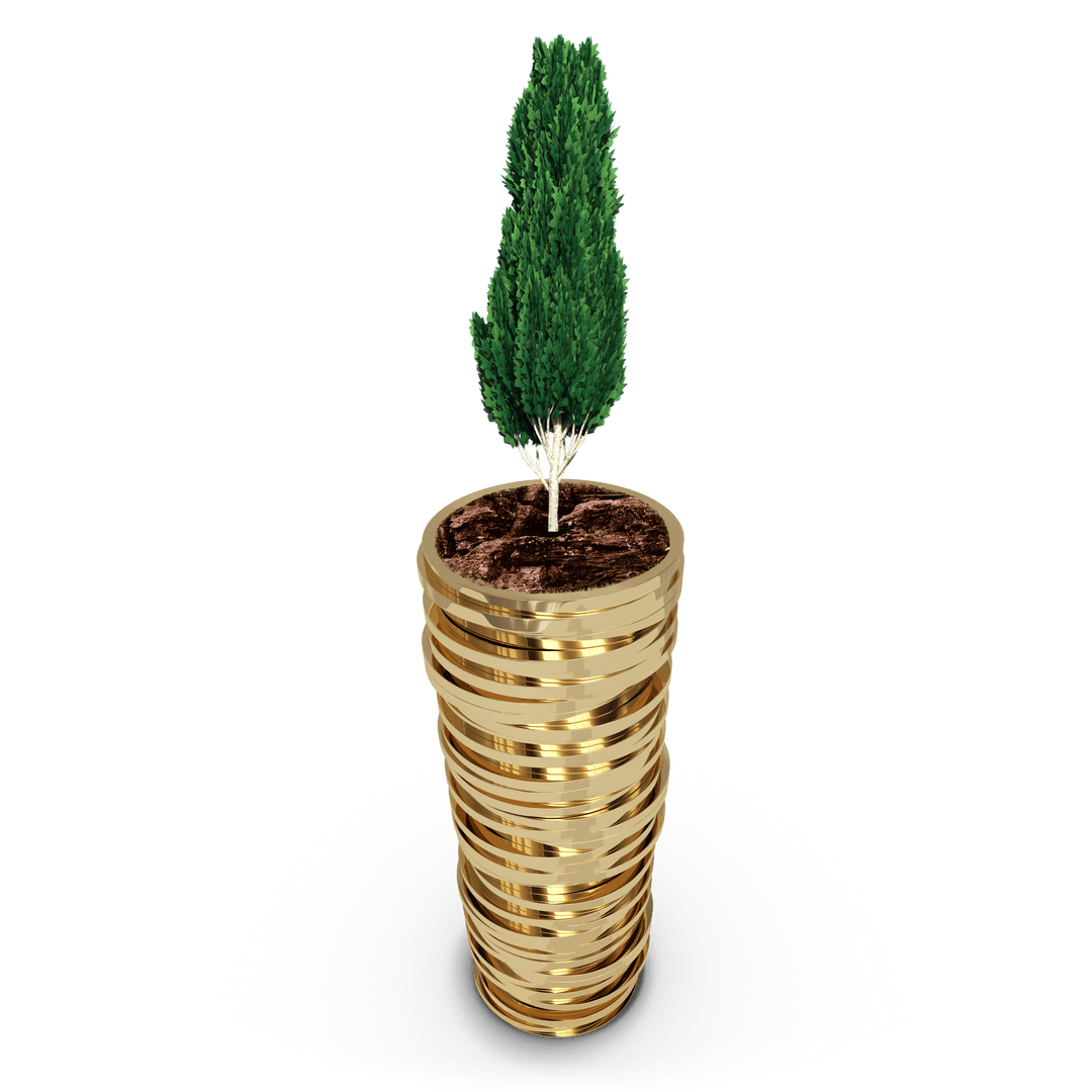 Tree Growing from Gold Coins on Transparent Background
