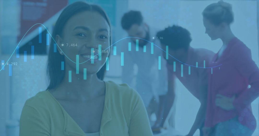 Business Professionals with Complex Financial Graph Overlay
