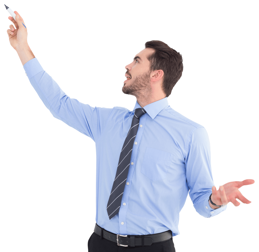 Transparent Businessman Pointing Upward Holding Marker
