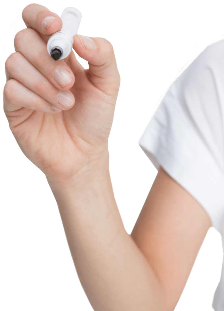Caucasian Woman's Hand Writing with Marker on Transparent Background