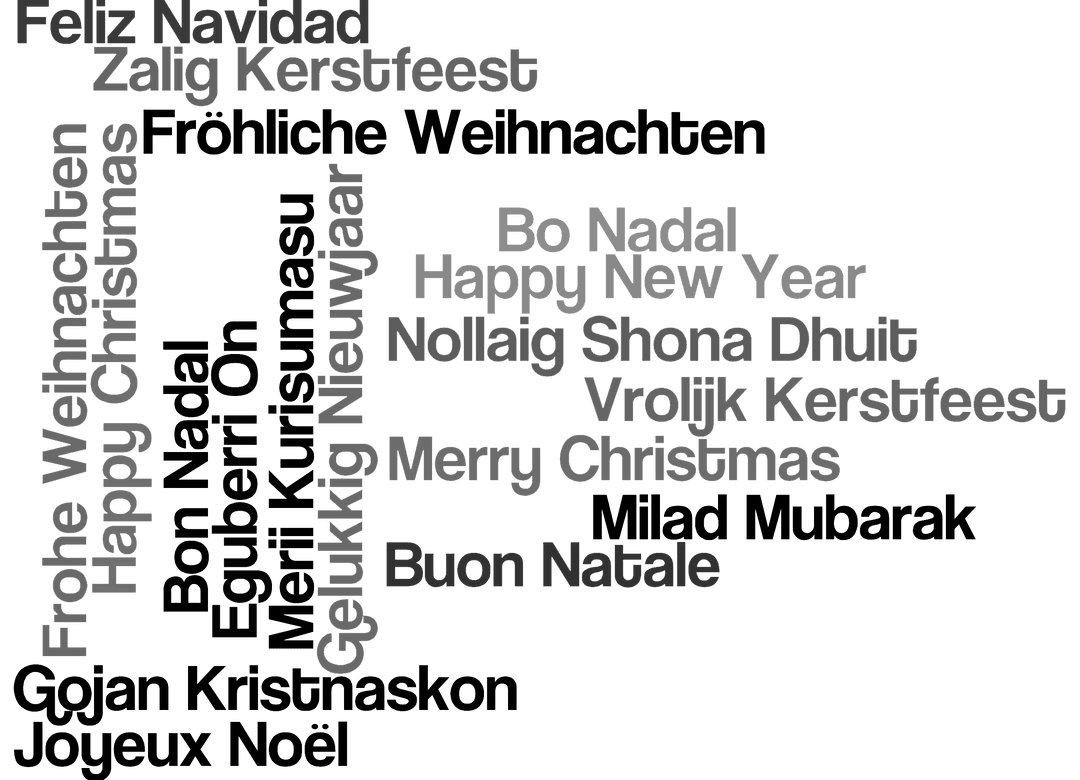 International Happy New Year Greetings on Transparent Background