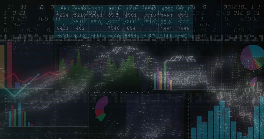 Holographic Finance Dashboard Displaying Glitchy Neon Data Streams, Binary Overlay