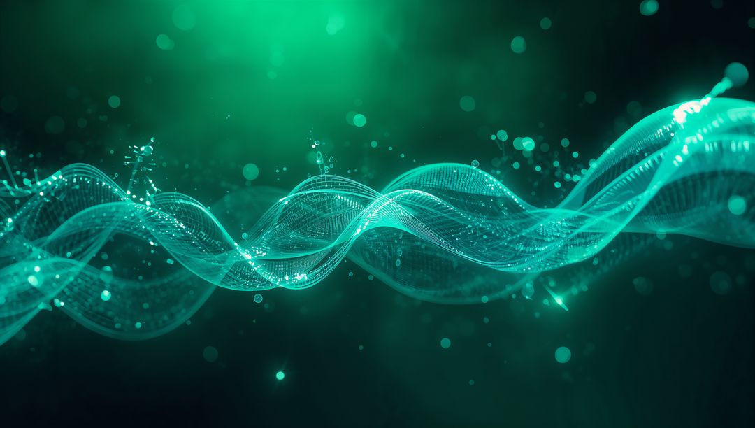 Glowing Teal Wave Mesh with Floating Particles and Sparkles