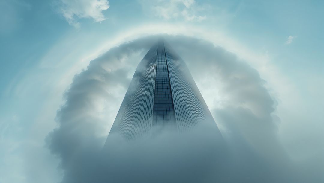 Futuristic Skyscraper Piercing Atmospheric Clouds