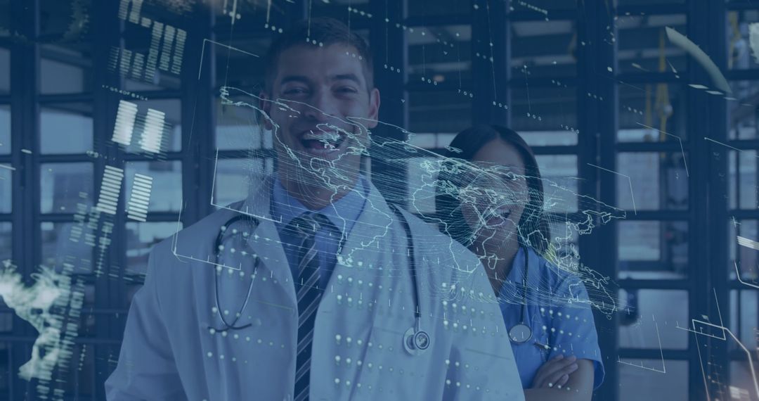 Medical Team Analyzing Global Data in Healthcare Lab