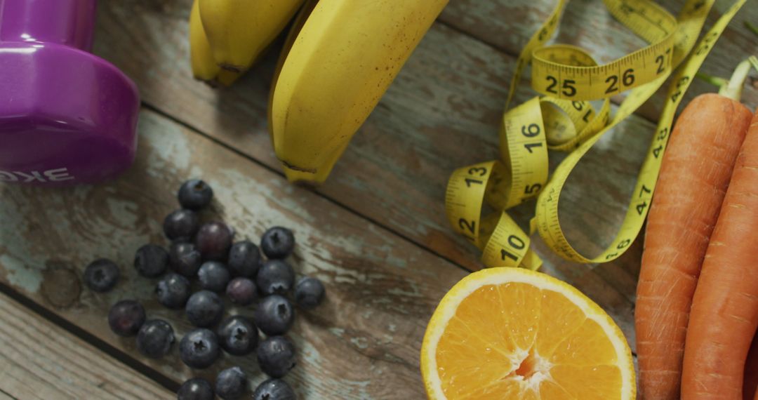 Healthy Fruits and Vegetables on Rustic Wooden Table