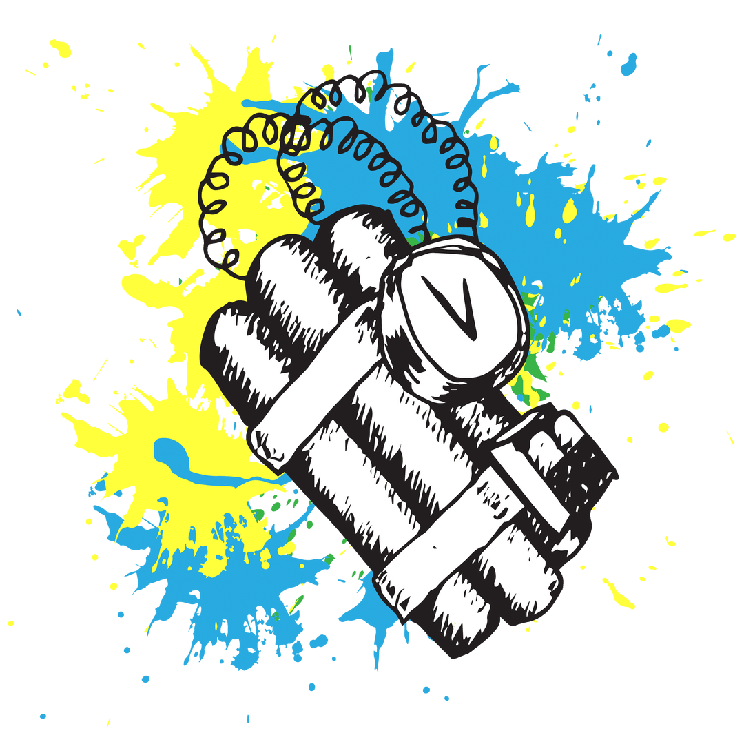 Splatters Behind Time Bomb on Transparent Background Symbolizing Crisis