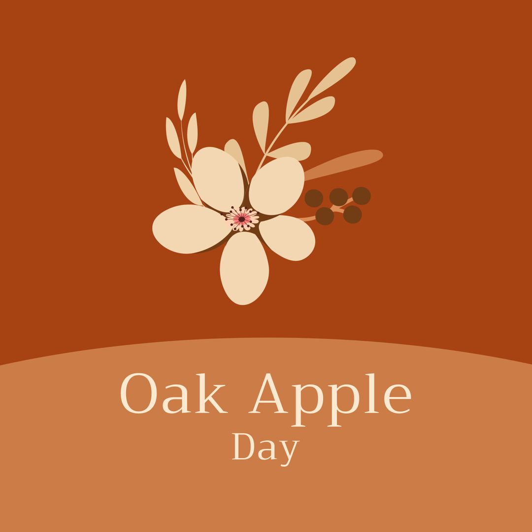 Oak Apple Day Event Graphic on Brown Background