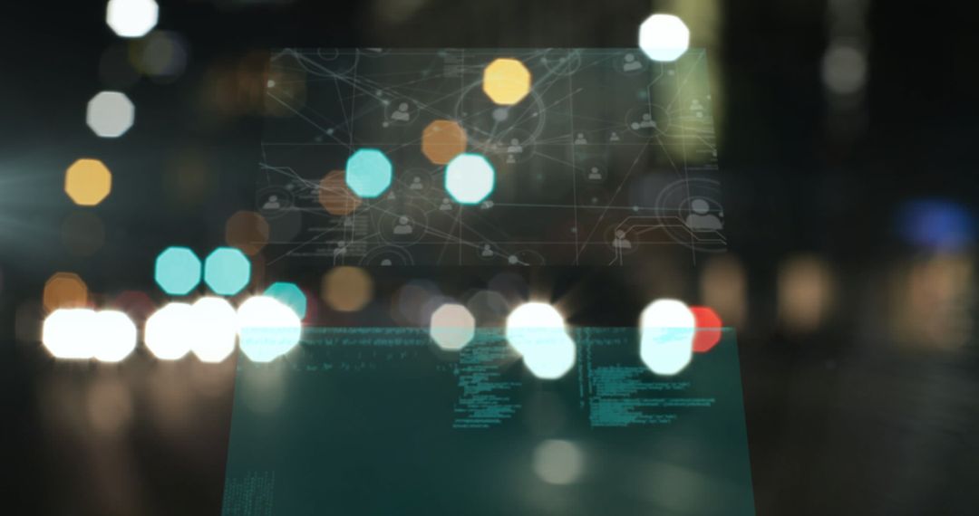 Futuristic Interface with Data Layers Over Urban Cityscape