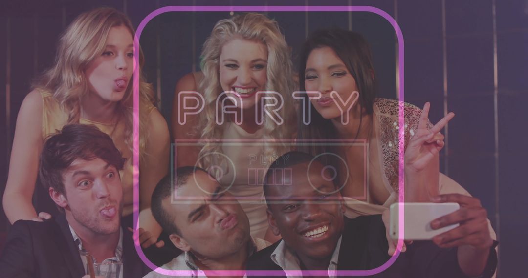 Friends Having Fun At Party Taking Selfie With Joyful Expressions