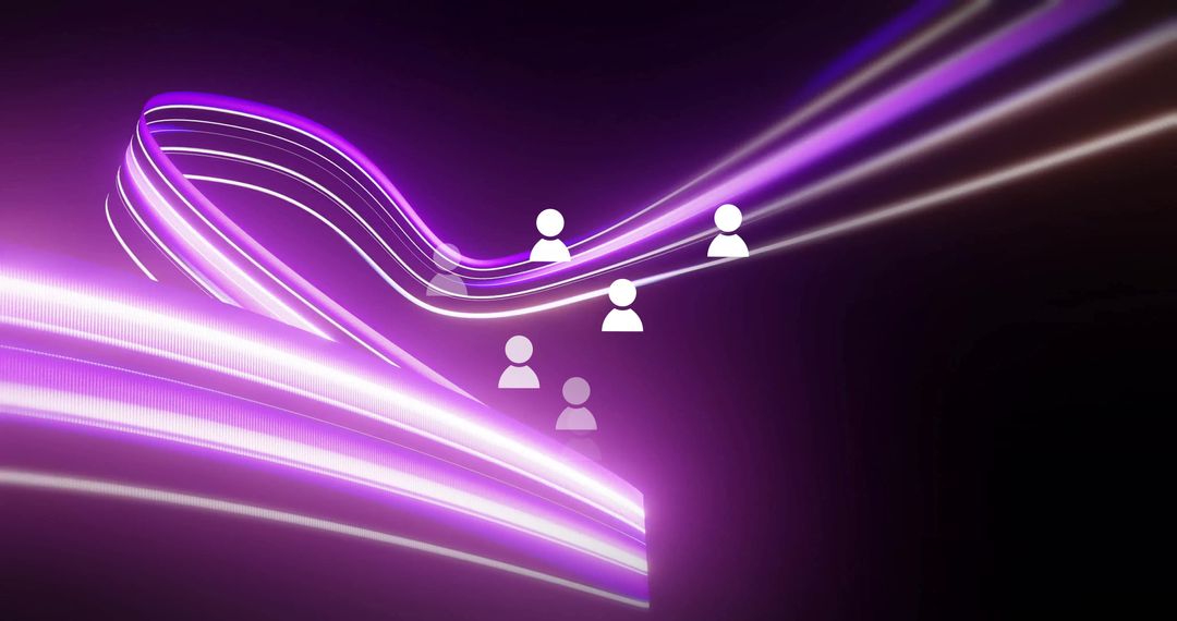 Futuristic Light Ribbons with User Icons in Digital Space