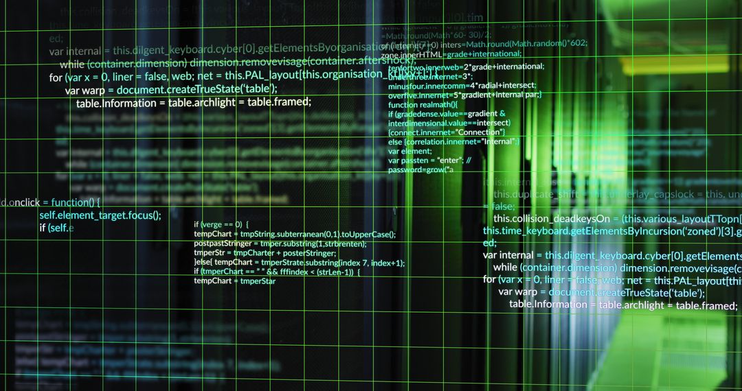 Futuristic Data Processing Center with Digital Grid Overlay