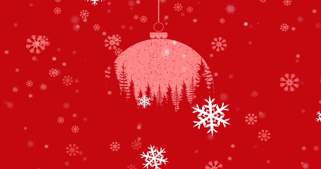 Festive Red Background with Christmas Bauble and Snowflakes