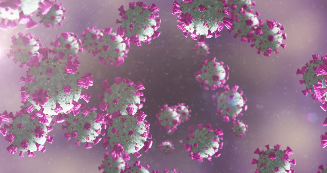 Macro View of Coronavirus COVID-19 Cells with Purple Background