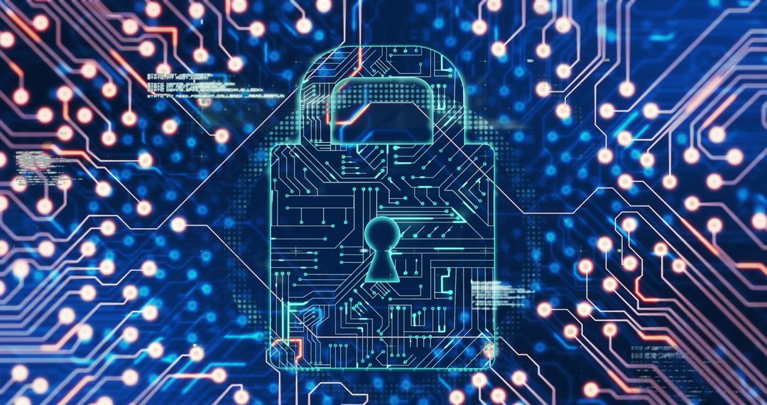 Futuristic cyber security lock interface with circuitry