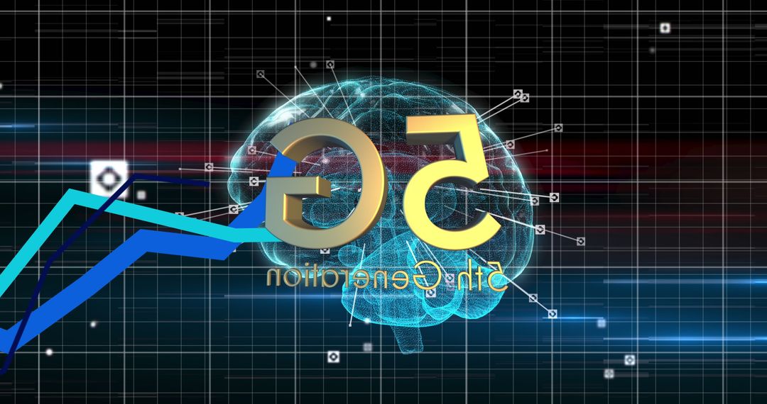Brain Enhanced by 5G Technology with Data Graphics Overlay