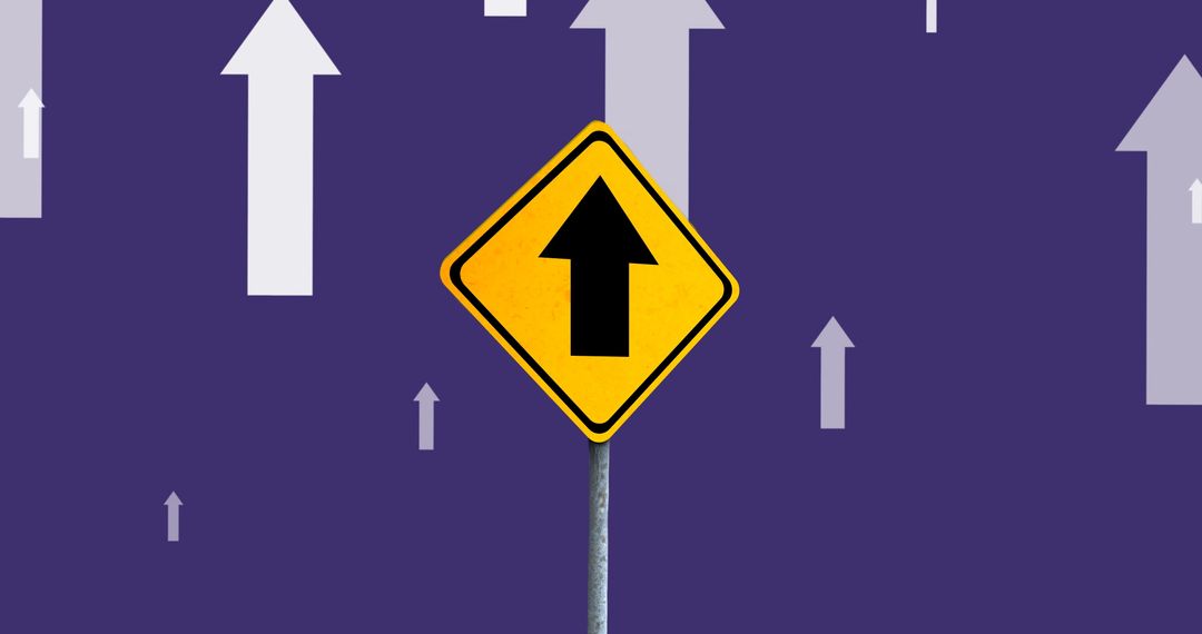 Abstract Road Sign with Upward Arrows on Blue Background