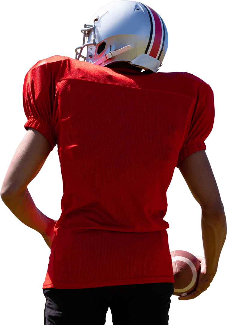 Transparent Image of Biracial Male Football Player Holding Ball