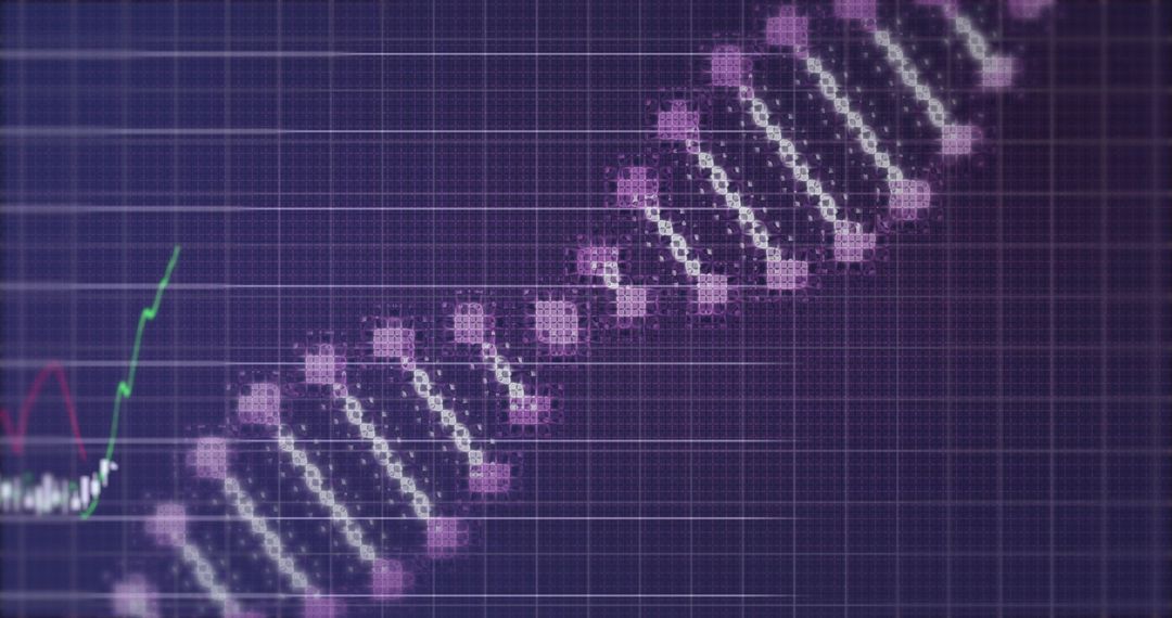 Futuristic Pixel Art DNA Helix on Digital Grid Background