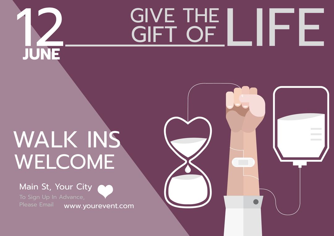 Blood Donation Campaign with Raised Fist and Infusion Bag