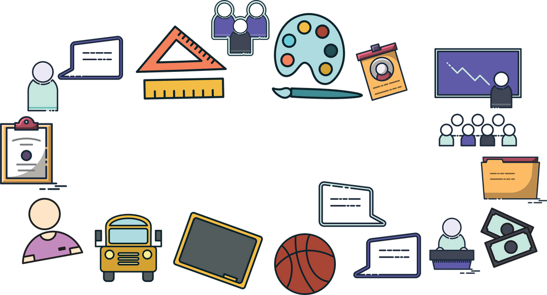 Transparent Education Icons with Diverse School Elements