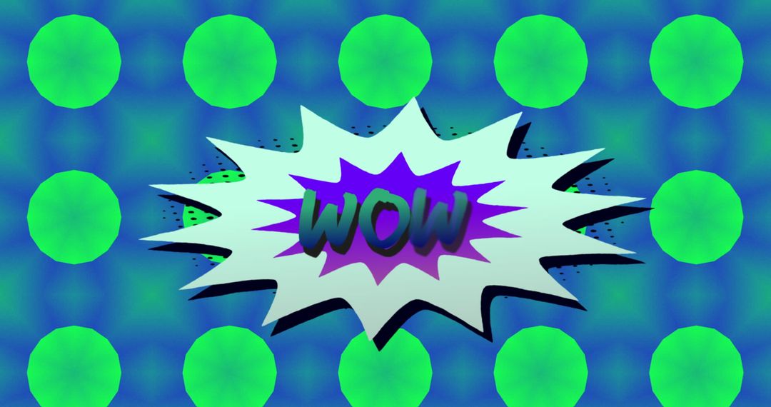 Wow Pop Art Text with Kaleidoscope Circles on Blue Background