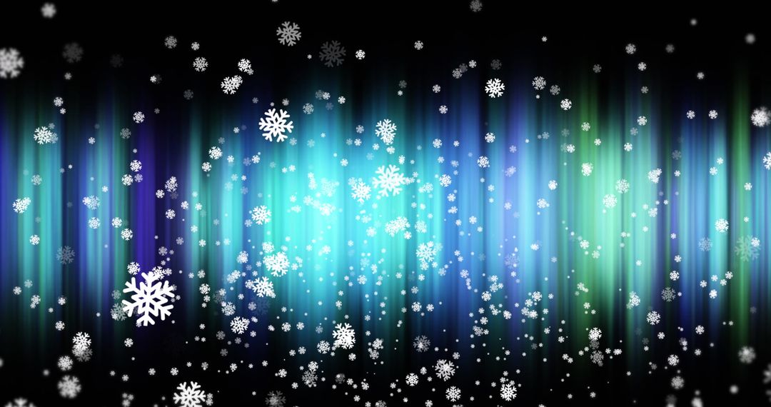 Northern Lights with Falling Snow over Dark Background