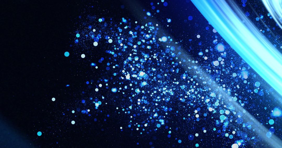 Abstract Blue Particle Glows on Dark Digital Background