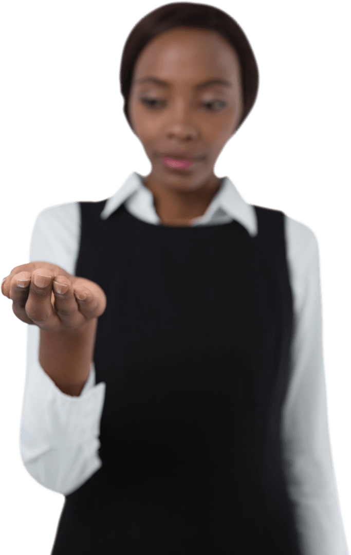 Businesswoman Presenting Transparent Product on Open Palm