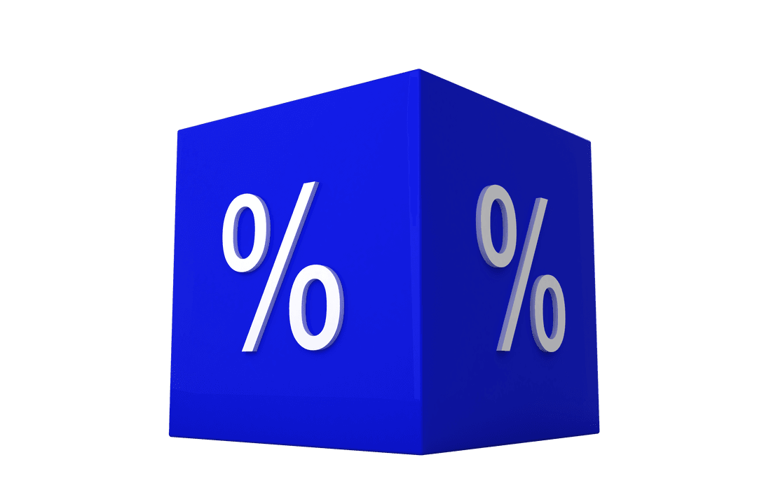 Blue Cube with Percent Symbol Transparent Background Illustration