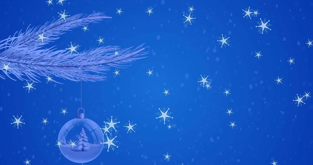 Festive Christmas Snow Globe Ornament Hanging on Pine Branch