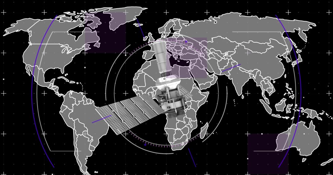 Global Satellite Scanning Over World Map