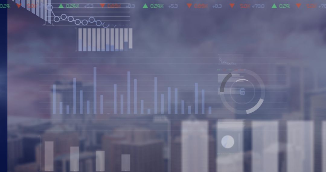 Futuristic Data Analytics Interface Over Cityscape
