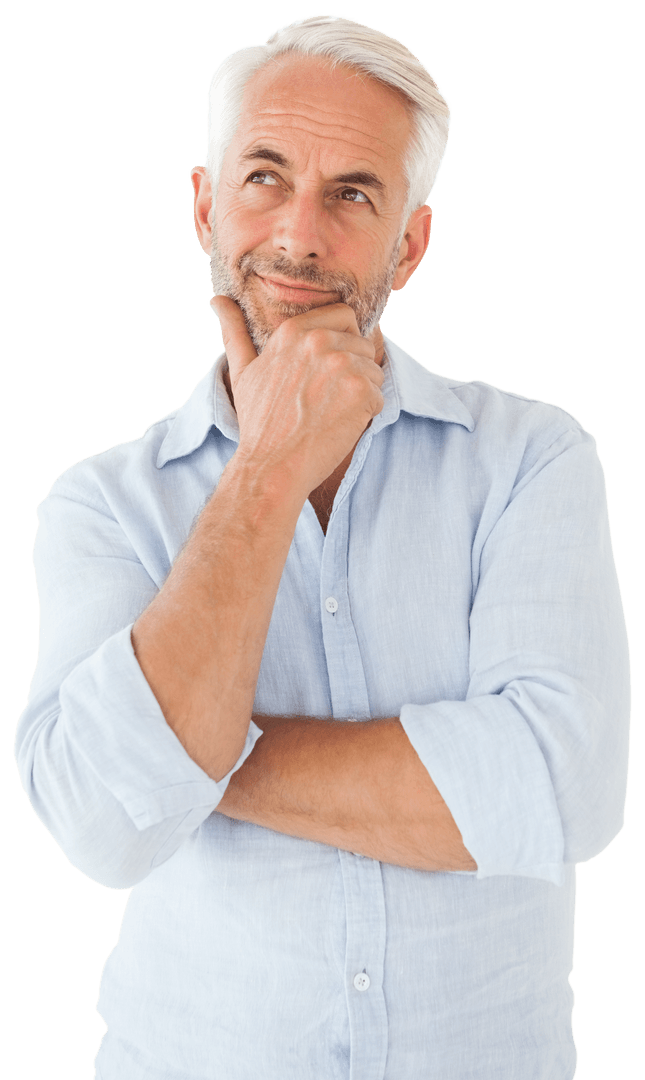 Transparent Thoughtful Older Man Touching Chin