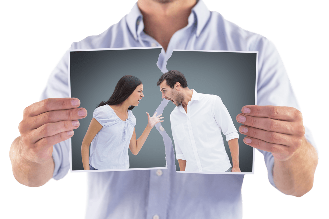 Transparent Couple Arguing Concept Held by Man on White Background
