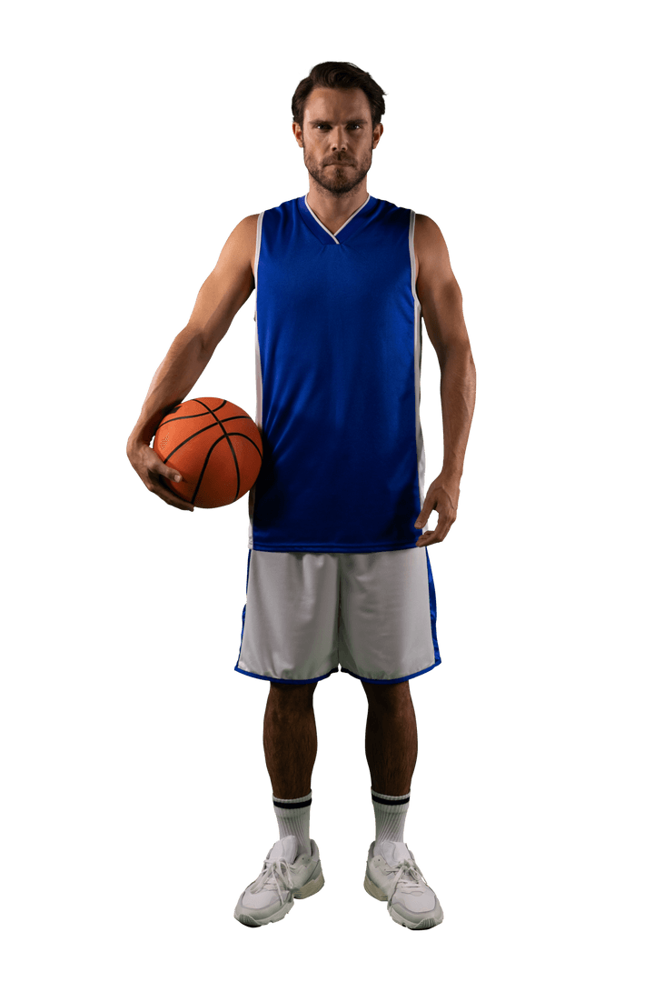 Caucasian Basketball Player Holding Ball on Transparent Background