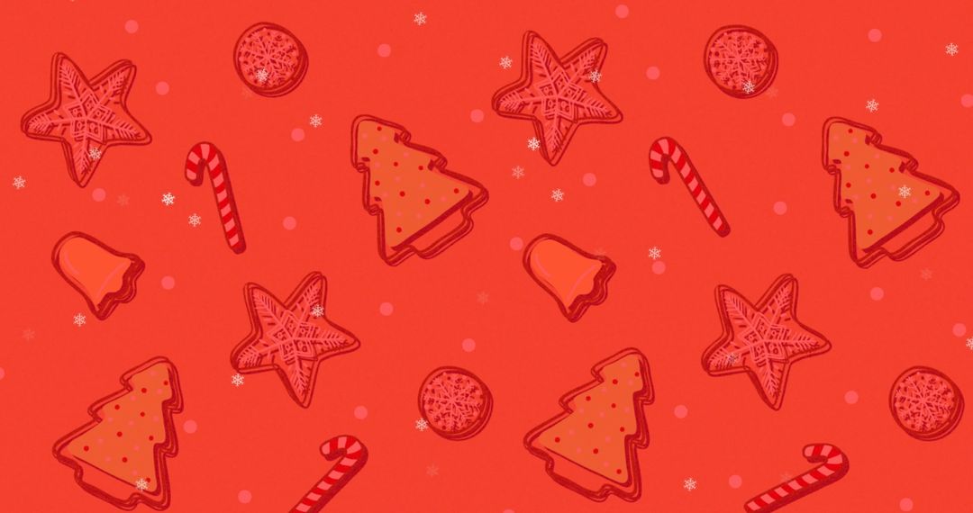 Festive Christmas Pattern on Red Background with Snowflakes