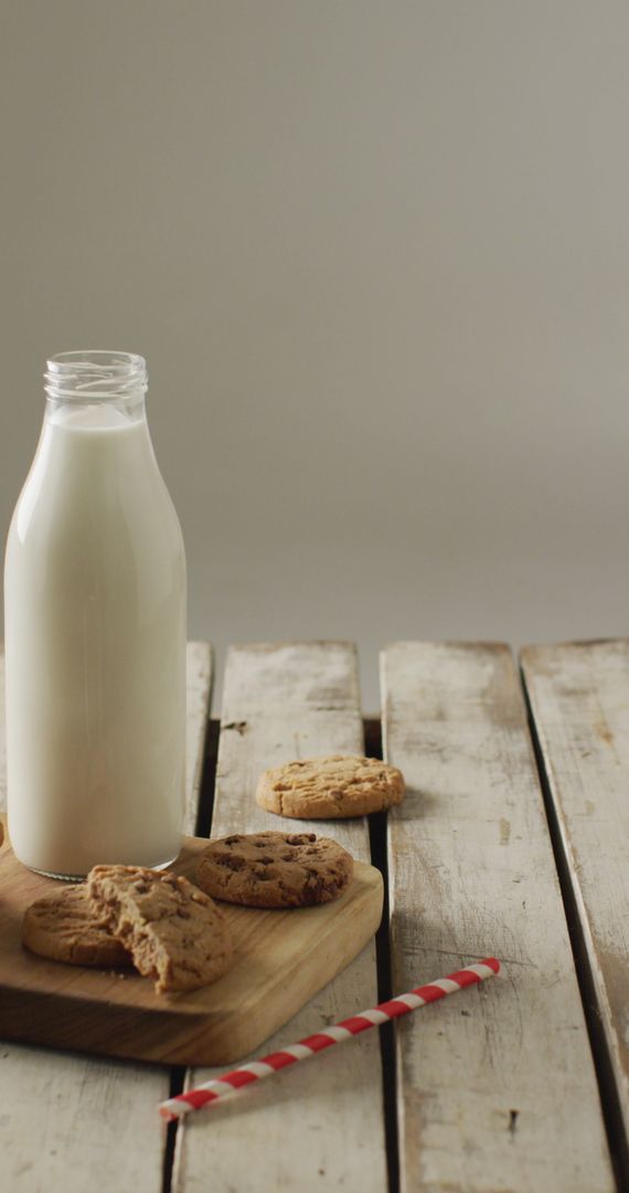 Classic Milk and Cookies on Rustic Wooden Table