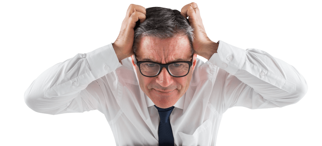 Stressed Businessman Touching Head Transparent Background