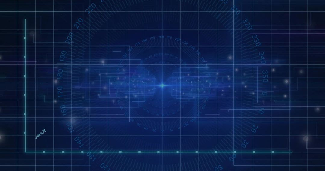 Central data hub glowing within futuristic virtual HUD grid with turquoise nodes