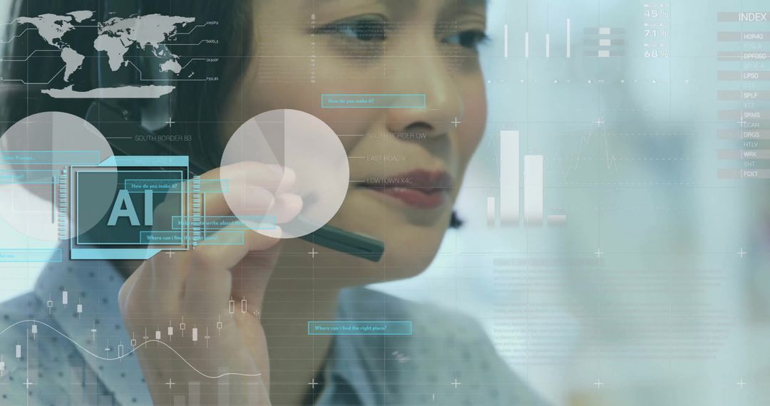 AI and Data Processing with Businesswoman in Digital Interface