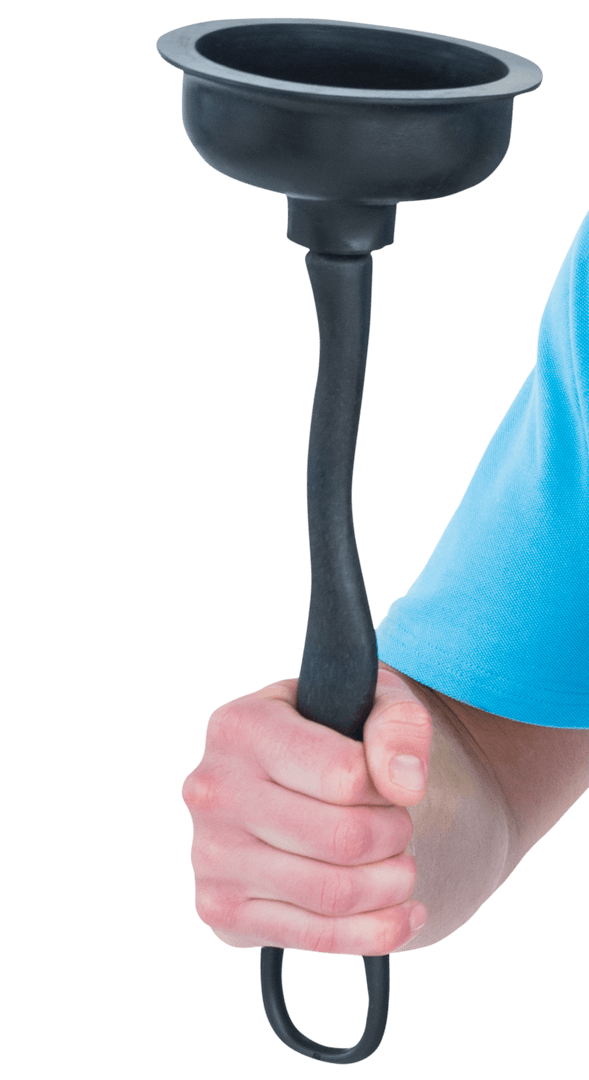 Hand Gripping Black Plunger on Transparent Background
